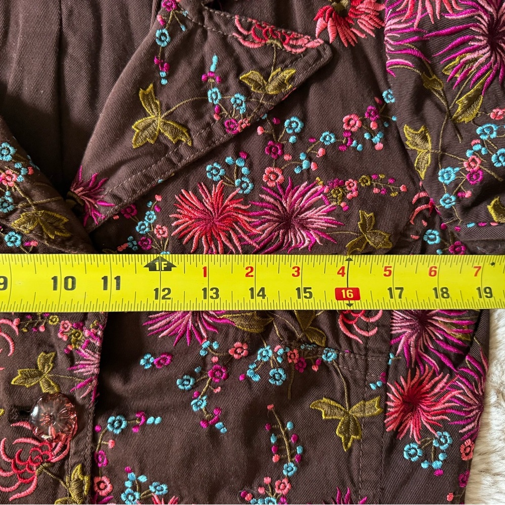 Johnny Was Embroidered Brown Cotton Coat Romantic Maximalist Medium Floral - Picture 5 of 9